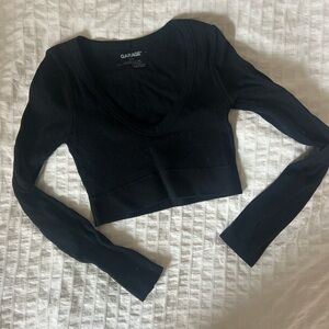 Garage Black Ribbed Long Sleeve Scoop Neck Crop Top